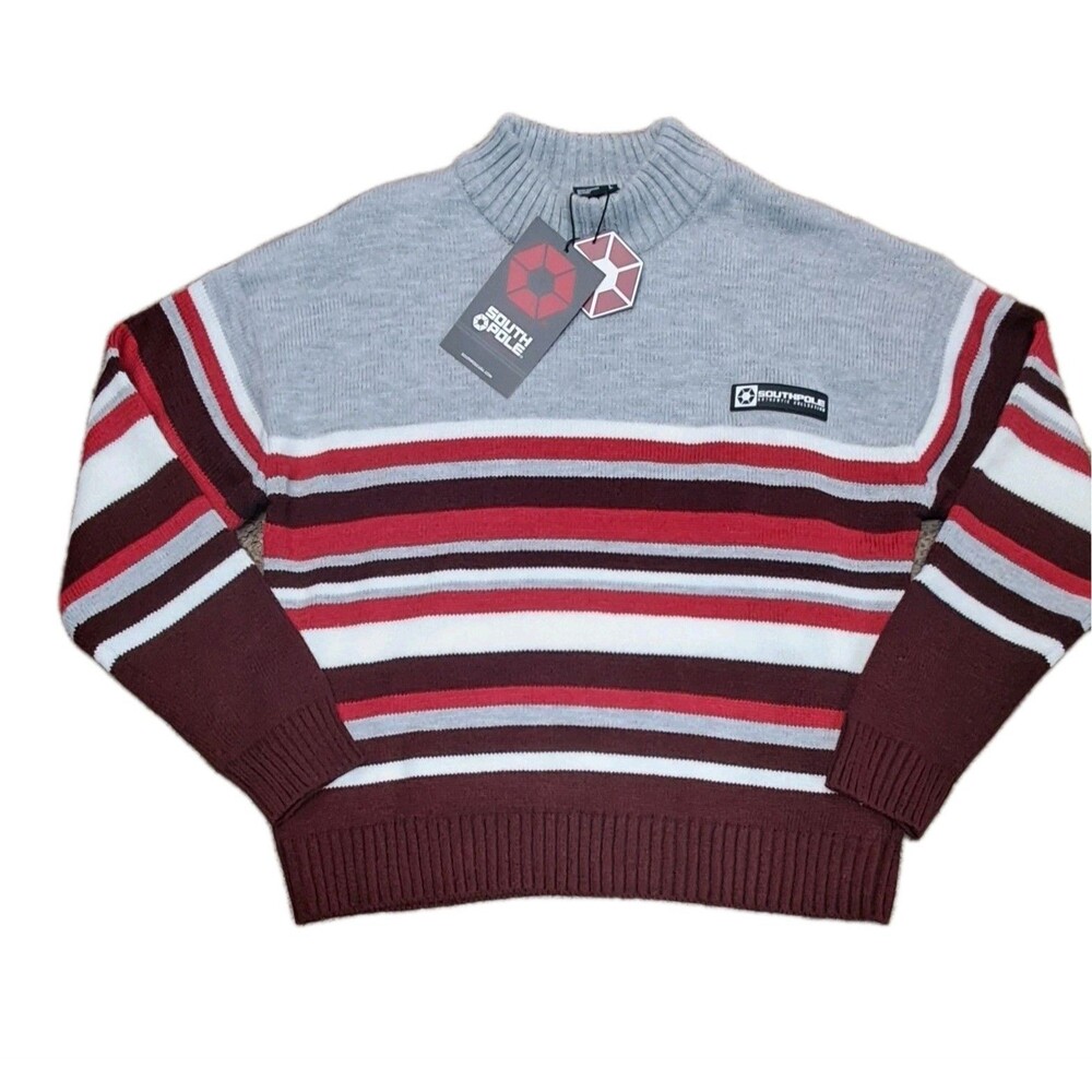 Southpole Striped Sweater Men's Large  Chunky Knit Pullover Y2K Ribbed Mock Neck